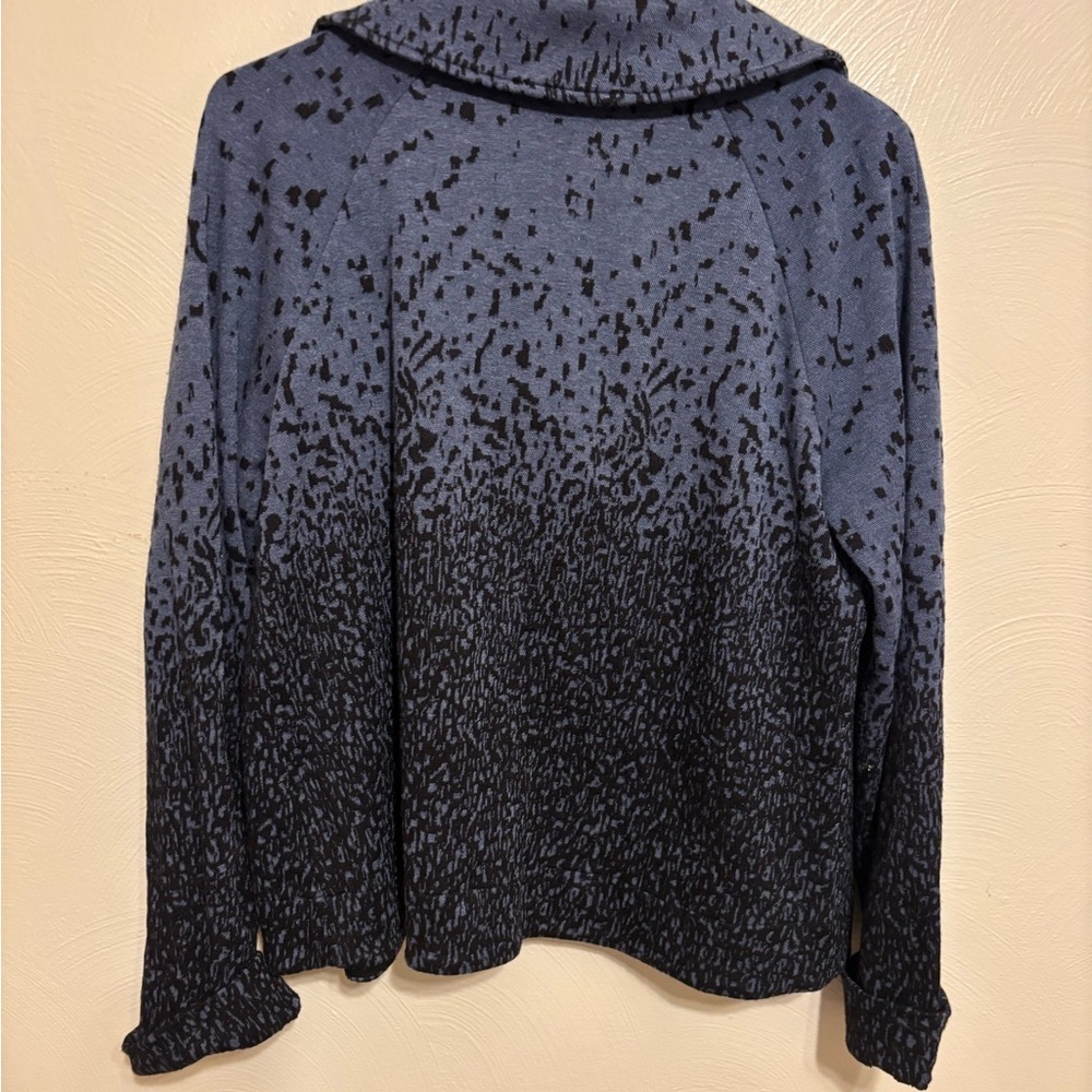 Joseph Ribkoff Cropped Open Front Jacket Slate Blue Black Print Made in Canada - Picture 7 of 7